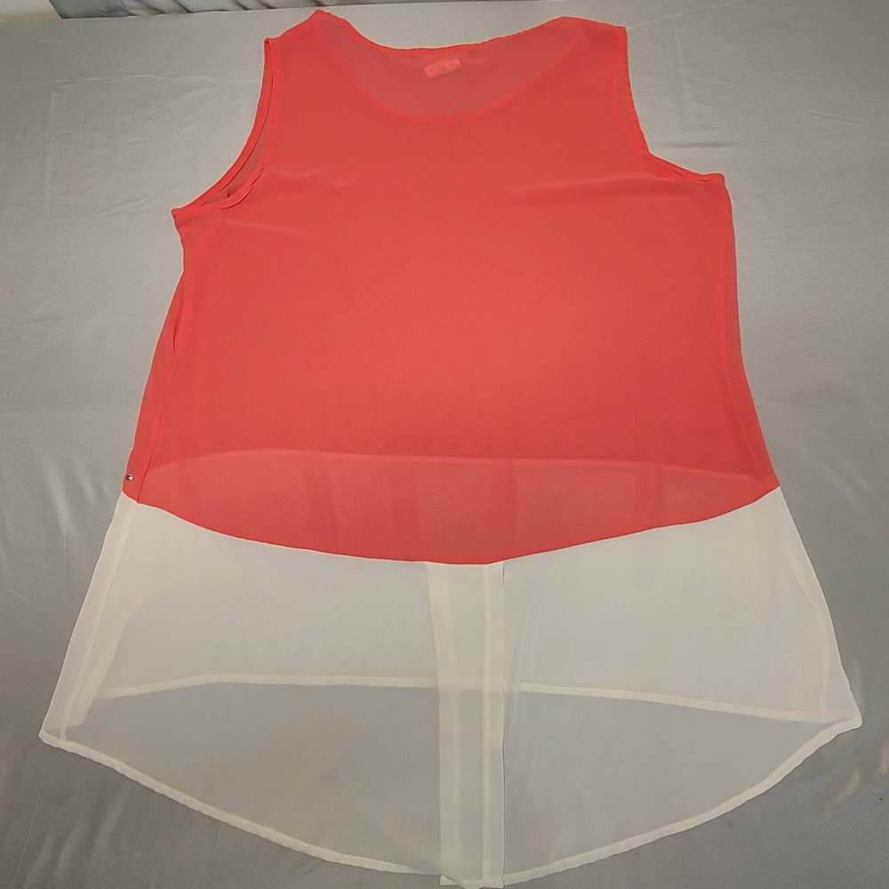 Artex‎ Fashions Chiffon Blouse Womens XL Coral White Studded High Low Sleeveless